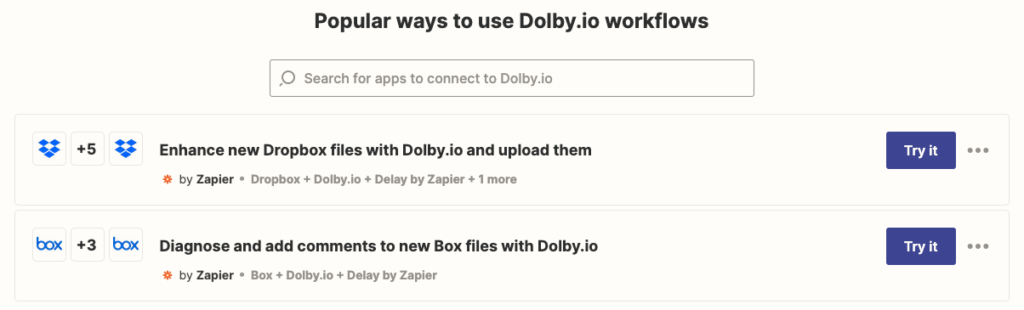Dolby.io Zapier Workflow Examples