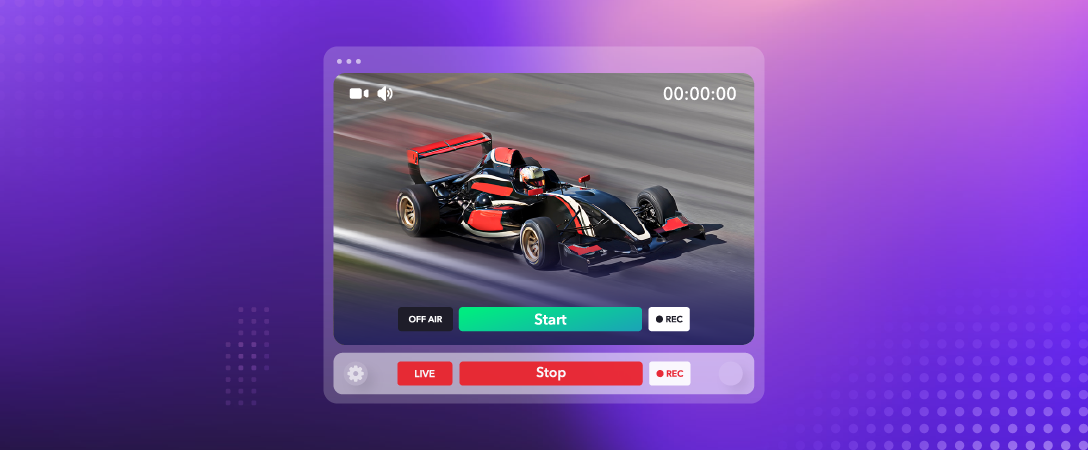 Pictured is a race car stream being recorded by Dolby.io streaming.