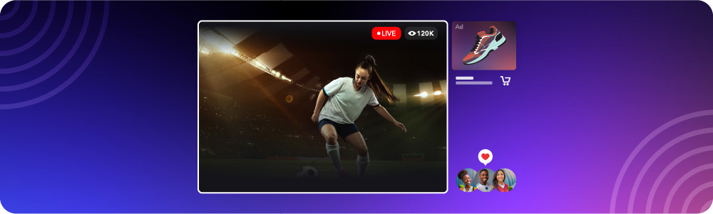 live stream soccer game of female athlete with an ad for sneakers to the right