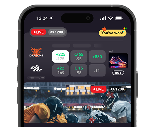 live sports broadcast with betting odds and advertisement in a mobile phone